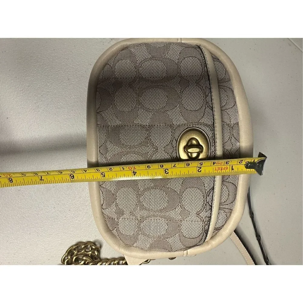 Coach Signature Chain Leather Jacquard Quilt Print Crossbody Bag Stone Ivory